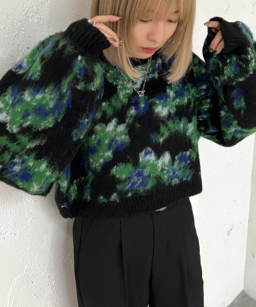 apres jour mignon(アプレジュールミニョン)の「フラワージャガードトップス【ZOZOTOWN限定アイテム】(ニット/セーター・レディース・ブラック系その他/ブラック・フリー/X-LARGE)」の3枚目の写真