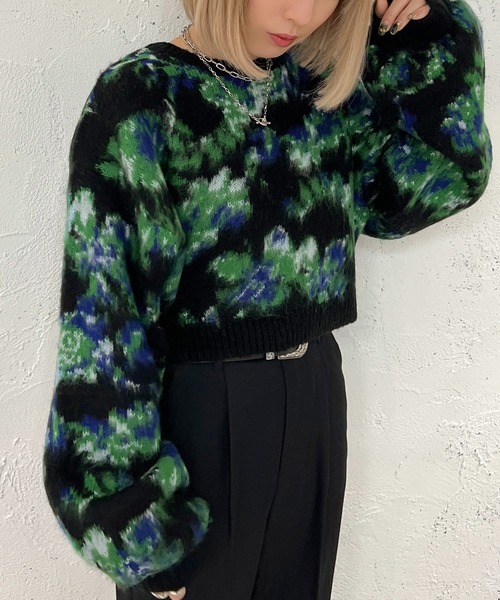 apres jour mignon(アプレジュールミニョン)の「フラワージャガードトップス【ZOZOTOWN限定アイテム】(ニット/セーター・レディース・ブラック系その他/ブラック・フリー/X-LARGE)」の4枚目の写真