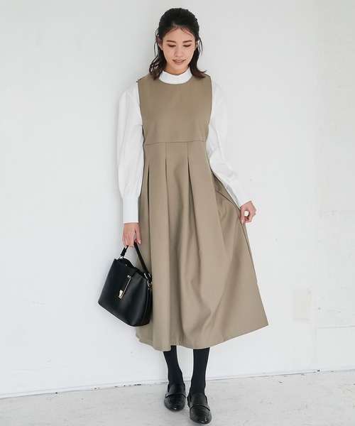 SMILE ORCHID(スマイルオーキッド)の「コットン混プリーツワンピース(ワンピース・レディース・ブラック/カーキブラウン・MEDIUM)」の2枚目の写真