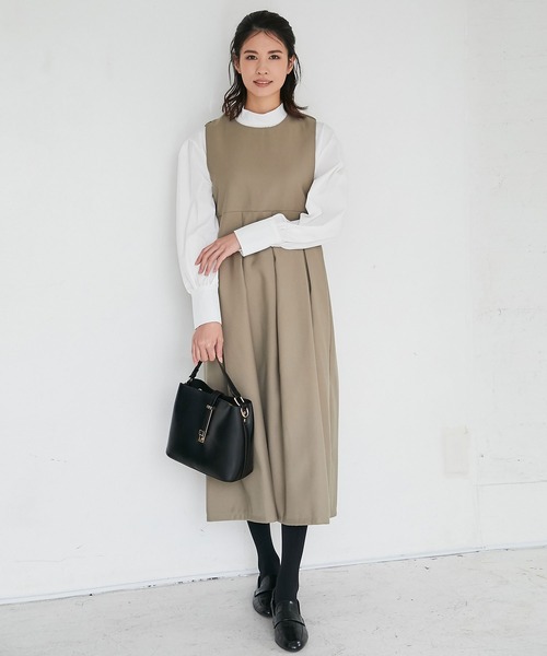 SMILE ORCHID(スマイルオーキッド)の「コットン混プリーツワンピース(ワンピース・レディース・ブラック/カーキブラウン・MEDIUM)」の13枚目の写真