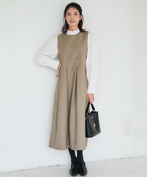 SMILE ORCHID(スマイルオーキッド)の「コットン混プリーツワンピース(ワンピース・レディース・ブラック/カーキブラウン・MEDIUM)」の3枚目の写真