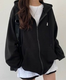 韓国ファッションラビット刺繍ドルマンスリーブスウェットパーカー