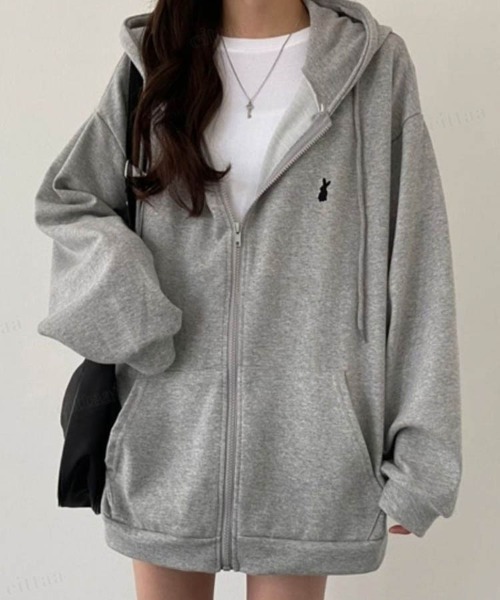 Dalfwin（ダールフィン）の「韓国ファッションラビット刺繍ドルマンスリーブスウェットパーカー（スウェット・レディース・ブラック/グレー系その他/グレー/ベージュ/グレー系その他3/ベージュ系3/ブラック系3/グレー系3/グレー系2/ブラック系2/グレー系その他2/ベージュ系2・FREE/フリー）」の9枚目の写真