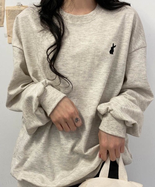 Dalfwin（ダールフィン）の「韓国ファッションラビット刺繍ドルマンスリーブスウェットパーカー（スウェット・レディース・ブラック/グレー系その他/グレー/ベージュ/グレー系その他3/ベージュ系3/ブラック系3/グレー系3/グレー系2/ブラック系2/グレー系その他2/ベージュ系2・FREE/フリー）」の11枚目の写真