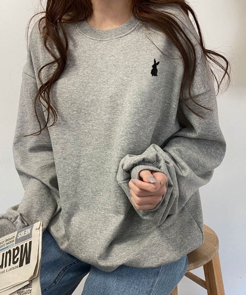 Dalfwin（ダールフィン）の「韓国ファッションラビット刺繍ドルマンスリーブスウェットパーカー（スウェット・レディース・ブラック/グレー系その他/グレー/ベージュ/グレー系その他3/ベージュ系3/ブラック系3/グレー系3/グレー系2/ブラック系2/グレー系その他2/ベージュ系2・FREE/フリー）」の5枚目の写真