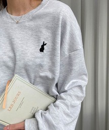 Dalfwin | 2023SS 春新作　韓国ファッション スウェット レディース　ラビット刺繍スウェット パーカー　トレーナー ワンポイント刺繍 レディーストップス オーバーサイズ  ドルマンスリーブ フーディー(スウェット)