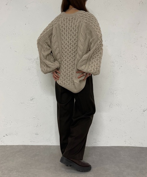 apres jour mignon(アプレジュールミニョン)の「ケーブルBIGニット【ZOZOTOWN限定アイテム】(ニット/セーター・レディース・レッド/ライトベージュ/マスタード・フリー/X-LARGE)」の20枚目の写真