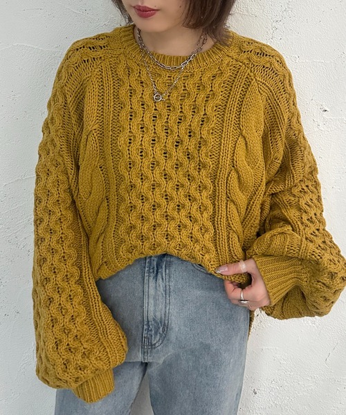 apres jour mignon(アプレジュールミニョン)の「ケーブルBIGニット【ZOZOTOWN限定アイテム】(ニット/セーター・レディース・レッド/ライトベージュ/マスタード・フリー/X-LARGE)」の14枚目の写真