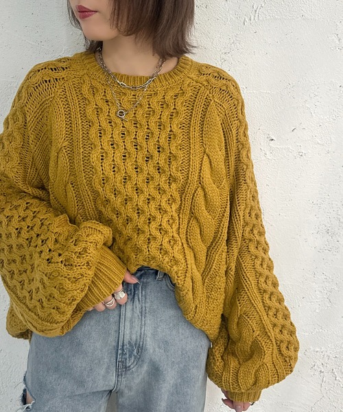 apres jour mignon(アプレジュールミニョン)の「ケーブルBIGニット【ZOZOTOWN限定アイテム】(ニット/セーター・レディース・レッド/ライトベージュ/マスタード・フリー/X-LARGE)」の12枚目の写真