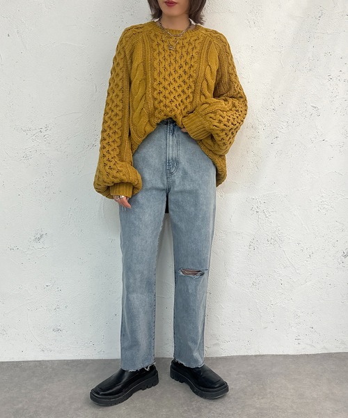 apres jour mignon(アプレジュールミニョン)の「ケーブルBIGニット【ZOZOTOWN限定アイテム】(ニット/セーター・レディース・レッド/ライトベージュ/マスタード・フリー/X-LARGE)」の11枚目の写真