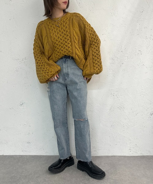apres jour mignon(アプレジュールミニョン)の「ケーブルBIGニット【ZOZOTOWN限定アイテム】(ニット/セーター・レディース・レッド/ライトベージュ/マスタード・フリー/X-LARGE)」の19枚目の写真