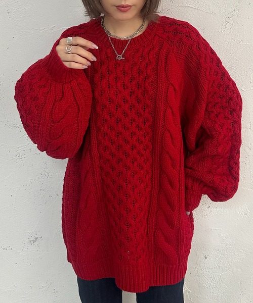 apres jour mignon(アプレジュールミニョン)の「ケーブルBIGニット【ZOZOTOWN限定アイテム】(ニット/セーター・レディース・レッド/ライトベージュ/マスタード・フリー/X-LARGE)」の17枚目の写真