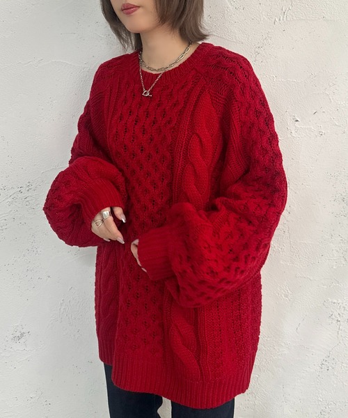 apres jour mignon(アプレジュールミニョン)の「ケーブルBIGニット【ZOZOTOWN限定アイテム】(ニット/セーター・レディース・レッド/ライトベージュ/マスタード・フリー/X-LARGE)」の21枚目の写真