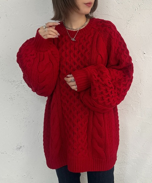 apres jour mignon(アプレジュールミニョン)の「ケーブルBIGニット【ZOZOTOWN限定アイテム】(ニット/セーター・レディース・レッド/ライトベージュ/マスタード・フリー/X-LARGE)」の15枚目の写真