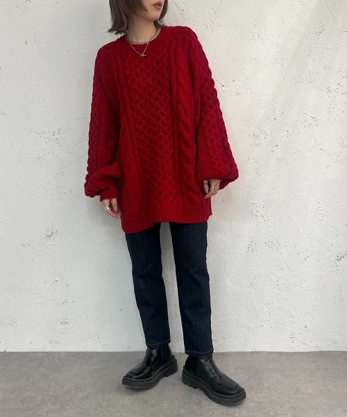 apres jour mignon(アプレジュールミニョン)の「ケーブルBIGニット【ZOZOTOWN限定アイテム】(ニット/セーター・レディース・レッド/ライトベージュ/マスタード・フリー/X-LARGE)」の9枚目の写真