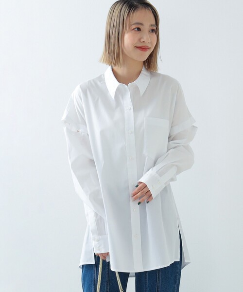 Ray BEAMS(レイビームス)の「Ray BEAMS / カットアウト スリーブ シャツ(シャツ/ブラウス・レディース・ホワイト/ブルー・ONE SIZE)」の12枚目の写真