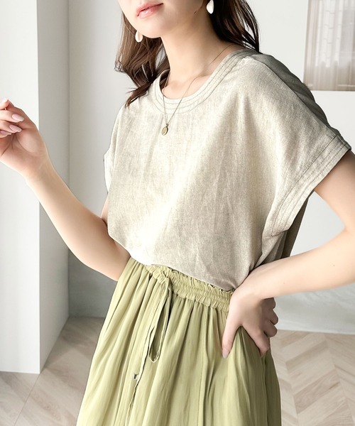 classicalelf(クラシカルエルフ)の「上品リラクシー。2way麻混Vネックトップス(Tシャツ/カットソー・レディース・キャメル/チャコールグレー/アイボリー/カーキ・LARGE/MEDIUM/SMALL/X-LARGE)」の9枚目の写真