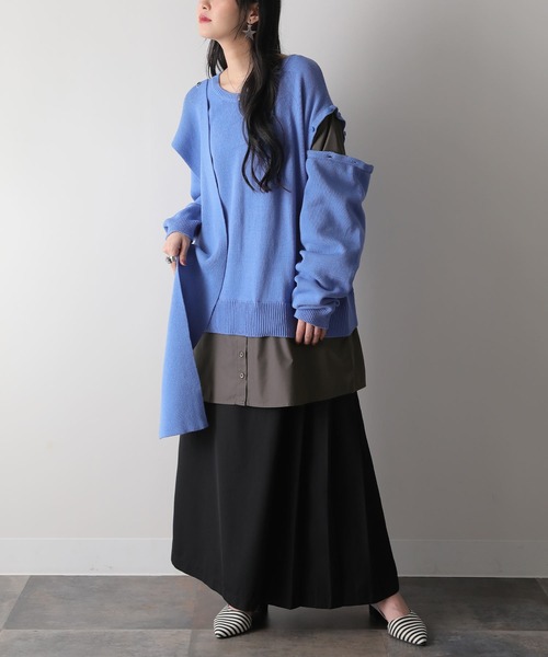 kOhAKU（コハク）の「【廃盤】『異素材ドッキング変形ニット』（ニット/セーター・レディース・ライトブルー/ブラック・FREE）」の9枚目の写真