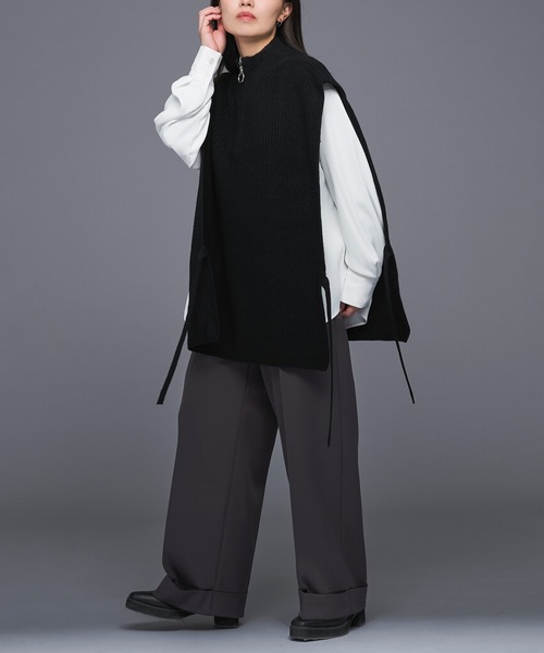 Ellno Loset(エルノロゼット)の「ハーフジップサイドリボンベスト(ベスト・メンズ・ブラック/パープル・MEDIUM/LARGE)」の12枚目の写真