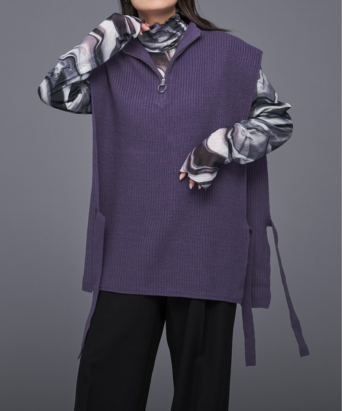 Ellno Loset(エルノロゼット)の「ハーフジップサイドリボンベスト(ベスト・メンズ・ブラック/パープル・MEDIUM/LARGE)」の7枚目の写真