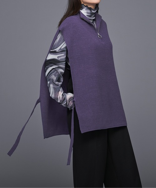 Ellno Loset(エルノロゼット)の「ハーフジップサイドリボンベスト(ベスト・メンズ・ブラック/パープル・MEDIUM/LARGE)」の10枚目の写真