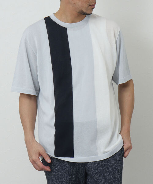 Stutostein Nolley's（シュテットシュタインノーリーズ）の「切替ニットTシャツ（吸水速乾・消臭抗菌加工素材）（ニット/セーター・メンズ・ネイビー/グレー系その他/ブルー系その他・M/L）」の2枚目の写真