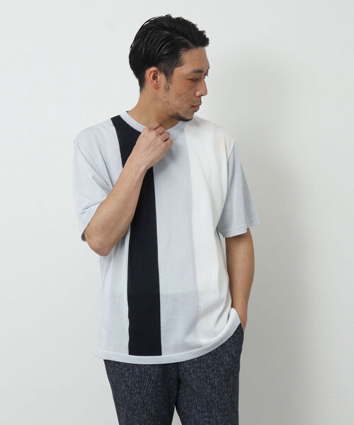 Stutostein Nolley's（シュテットシュタインノーリーズ）の「切替ニットTシャツ（吸水速乾・消臭抗菌加工素材）（ニット/セーター・メンズ・ネイビー/グレー系その他/ブルー系その他・M/L）」の8枚目の写真