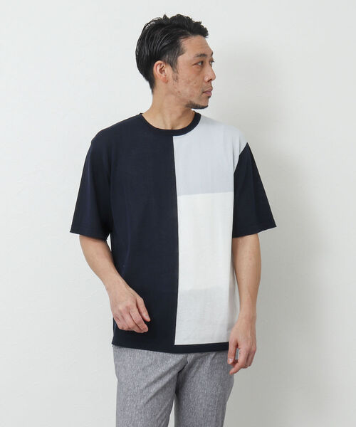 Stutostein Nolley's（シュテットシュタインノーリーズ）の「切替ニットTシャツ（吸水速乾・消臭抗菌加工素材）（ニット/セーター・メンズ・ネイビー/グレー系その他/ブルー系その他・M/L）」の21枚目の写真