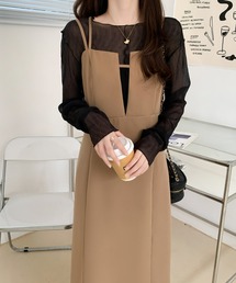 スキッパーネックスリットキャミワンピース