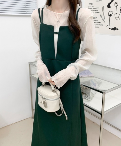 ABITOKYO(アビトーキョー)の「スキッパーネックスリットキャミワンピース(ワンピース・レディース・カーキ/ブラック/ピンク/ライトグリーン/ベージュ/ブルー/ブラウン/グリーン・S/M)」の5枚目の写真