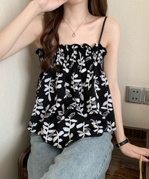 ボタニカル柄シャーリングキャミソール