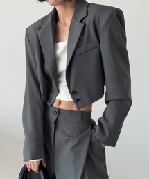 me+em select | 【 セットアップ 】ショートテーラードジャケット ＆ ワンタックワイドスラックス SET【 韓国製 】(セットアップ)