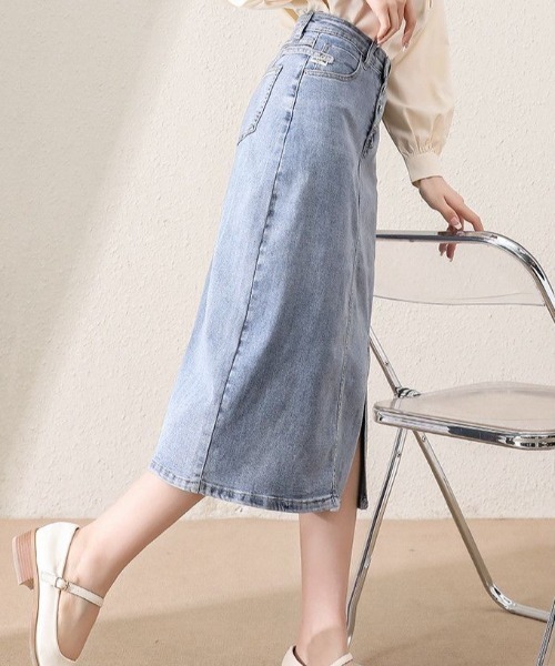 Coo+i（クーイ）の「ベルト付きデニムスカート（スカート・レディース・ブルー・M）」の3枚目の写真