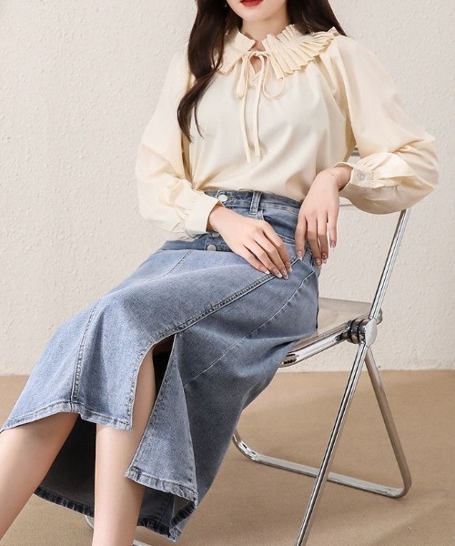 Coo+i（クーイ）の「ベルト付きデニムスカート（スカート・レディース・ブルー・M）」の8枚目の写真