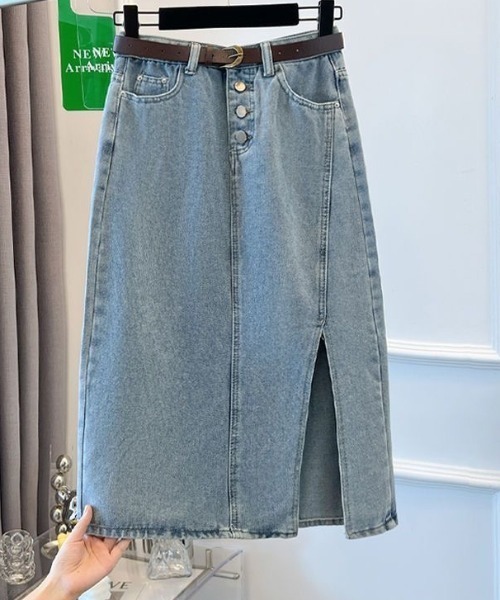 Coo+i（クーイ）の「ベルト付きデニムスカート（スカート・レディース・ブルー・M）」の2枚目の写真