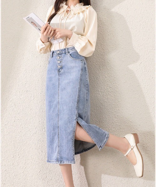 Coo+i（クーイ）の「ベルト付きデニムスカート（スカート・レディース・ブルー・M）」の7枚目の写真