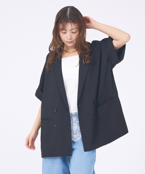 abahouse mavie(アバハウスマヴィ)の「【追加生産決定】ハーフスリーブジャケット(テーラードジャケット・レディース・ブラック/グレイッシュベージュ/ダークオレンジ/ブラック系その他/アイボリー/ブラック系その他2・フリー)」の15枚目の写真