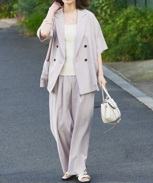 セットアップ対応】リネンライク半袖ジャケット（テーラードジャケット