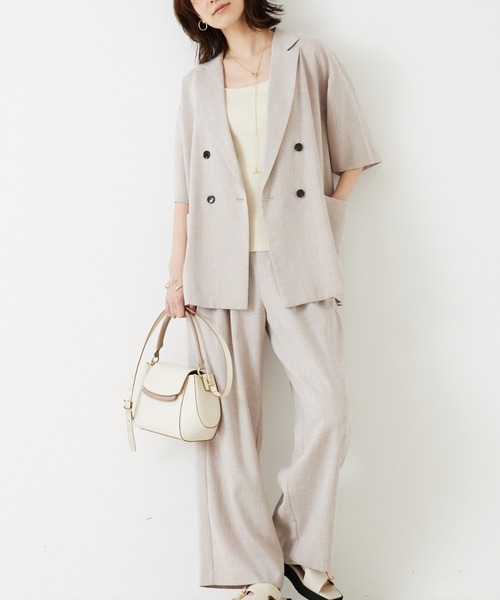 セットアップ対応】リネンライク半袖ジャケット（テーラード