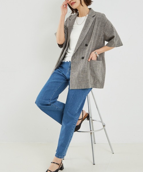 あゆ　【美品】アバハウス　リネンライク半袖ジャケット abahouse mavie｜【セットアップ対応】リネンライク半袖