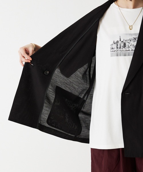 セットアップ対応】リネンライク半袖ジャケット（テーラードジャケット