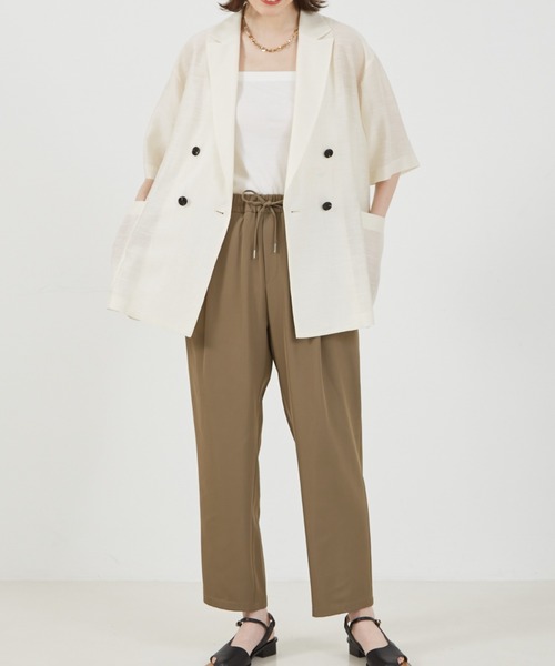 セットアップ対応】リネンライク半袖ジャケット（テーラードジャケット