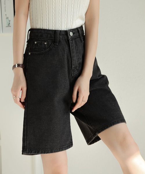 MAISON DE THERESE(メゾン ド テレーズ)の「ハイウエストデニム5分パンツ(デニムパンツ・レディース・ダークグレー/ブルー/ブラック・S/M/L)」の2枚目の写真