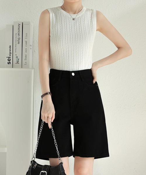 MAISON DE THERESE(メゾン ド テレーズ)の「ハイウエストデニム5分パンツ(デニムパンツ・レディース・ダークグレー/ブルー/ブラック・S/M/L)」の8枚目の写真