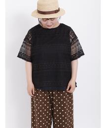 Samansa Mos2 | ボーダーレースレイヤードTブラウス(シャツ/ブラウス)
