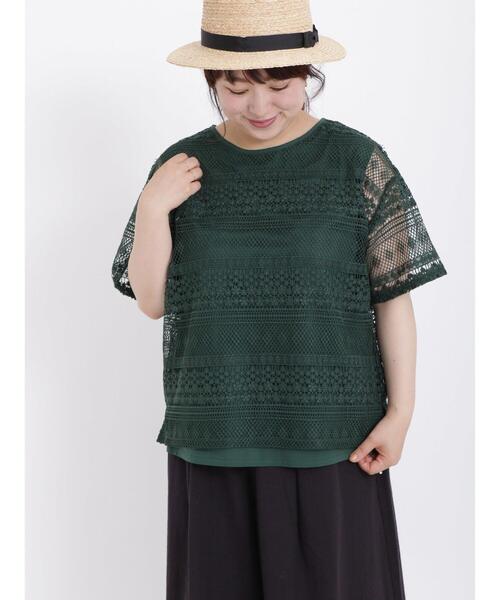 Samansa Mos2（サマンサ モスモス）の「ボーダーレースレイヤードTブラウス（シャツ/ブラウス・レディース・グリーン/キナリ/オフホワイト/ブラウン/ブラック・F）」の6枚目の写真