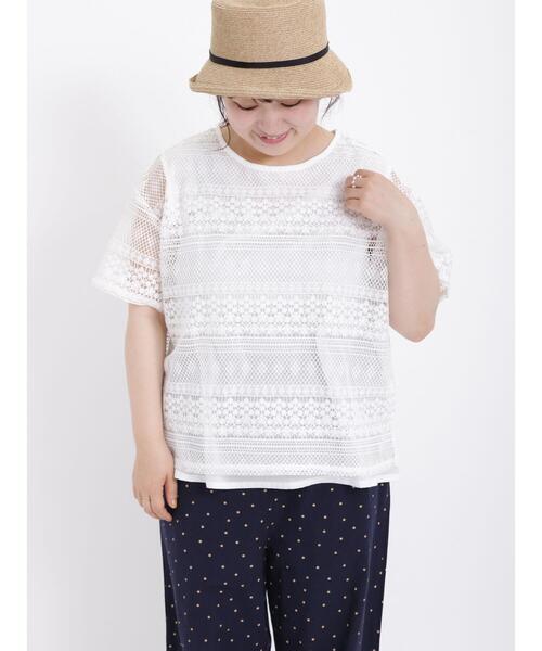 tシャツ ボーダーレース ブラウス レディース Samansa Mos2（サマンサ モスモス）の「ボーダーレース