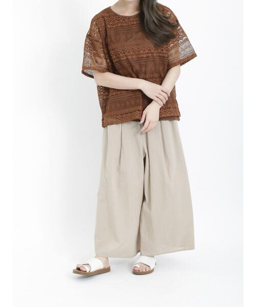 Samansa Mos2（サマンサ モスモス）の「ボーダーレースレイヤードTブラウス（シャツ/ブラウス・レディース・グリーン/キナリ/オフホワイト/ブラウン/ブラック・F）」の14枚目の写真