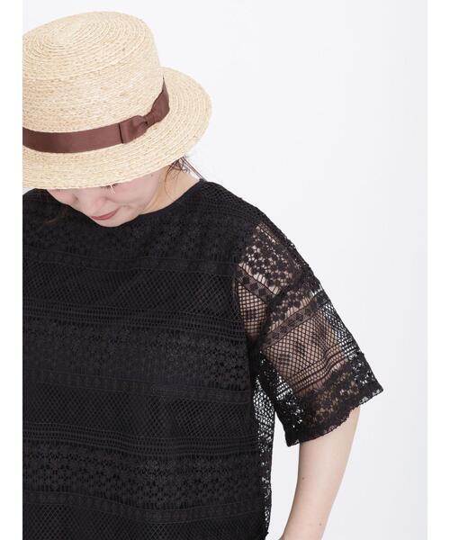 Samansa Mos2（サマンサ モスモス）の「ボーダーレースレイヤードTブラウス（シャツ/ブラウス・レディース・グリーン/キナリ/オフホワイト/ブラウン/ブラック・F）」の16枚目の写真