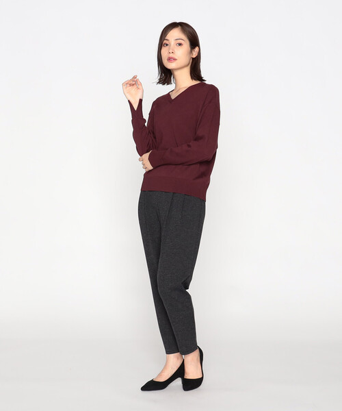 A MACHINE ネイビー Vネック ニット 洗える綿100％Vネックニット（ハイゲージ）【大きいサイズ有